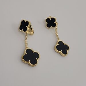 Gold & Black Clover Drop Earrings - Women Jewelry